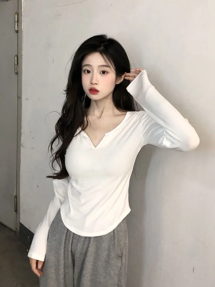 

Long Sleeve T-shirts Women Kpop Solid Harajuku Inside Slim Femme Popular Soft Comfortable Casual Ins Spring Hot Sale Y2k Tops