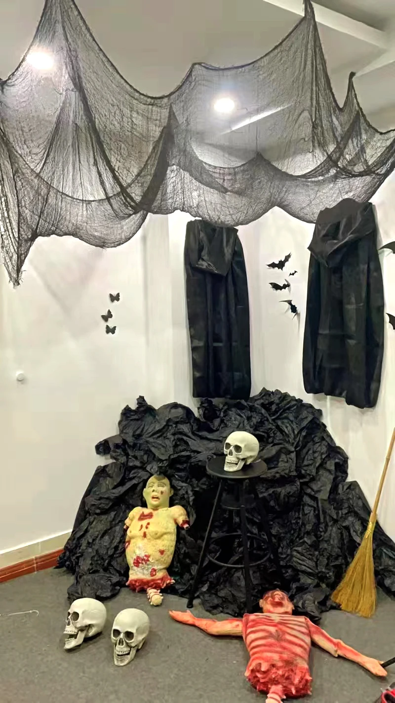 

Halloween Horror Black Gauze Decoration Restaurant Bar Haunted House Atmosphere Layout Tattered Cloth Secret Room Horror Gauze