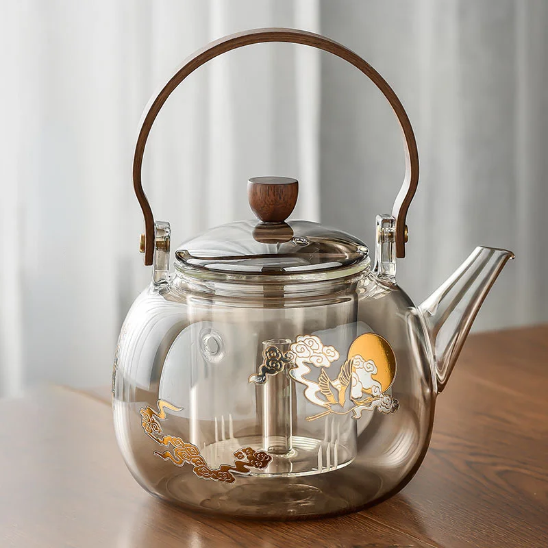 

Стеклянный чайник, бытовой чайник для заваривания цветов, чайник с бамбуковой ручкой, стеклянный чайник, китайский чайник, чайный набор, выс...