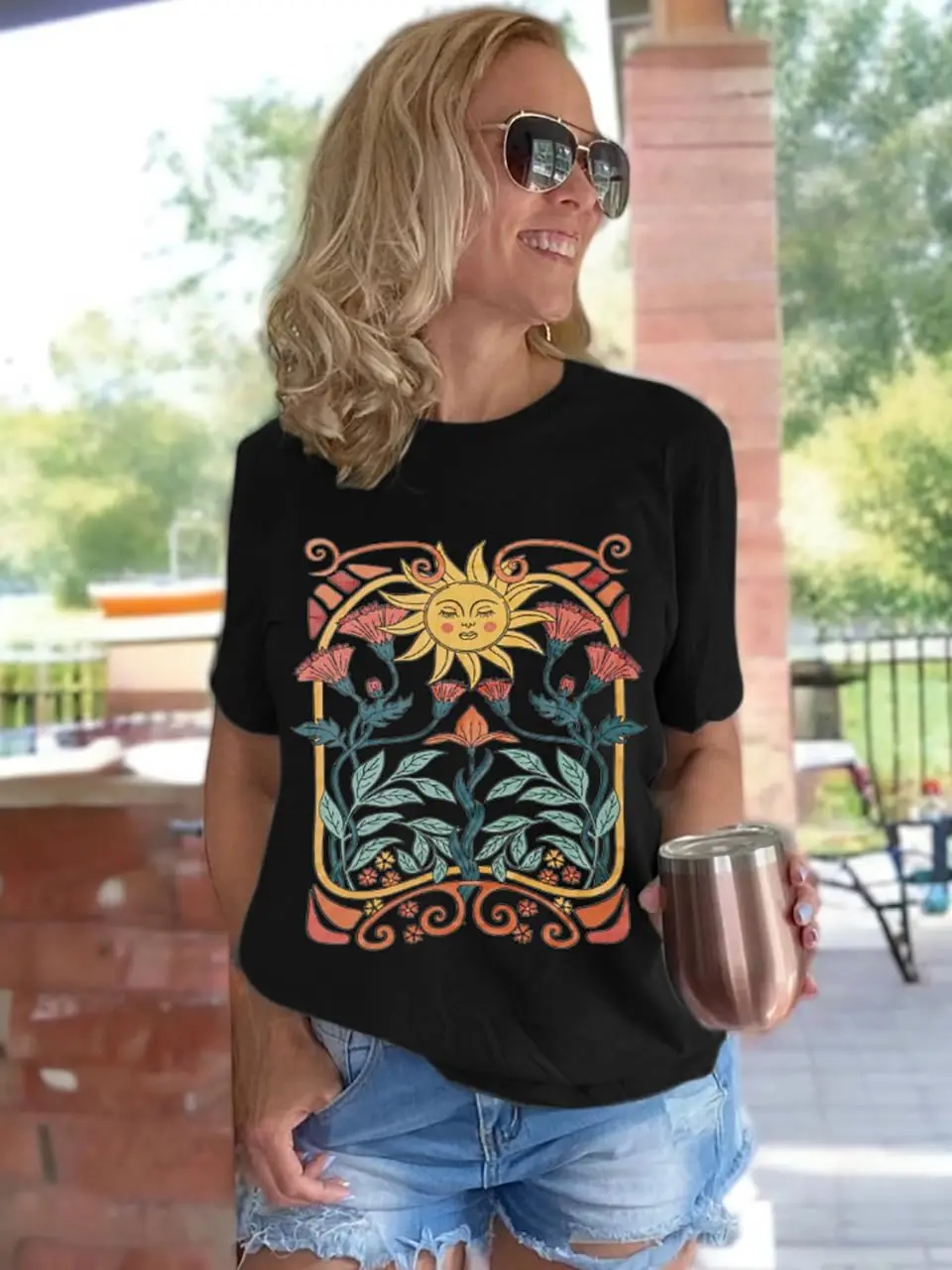 Женская винтажная футболка с полевым цветком забавные солнечные мистические