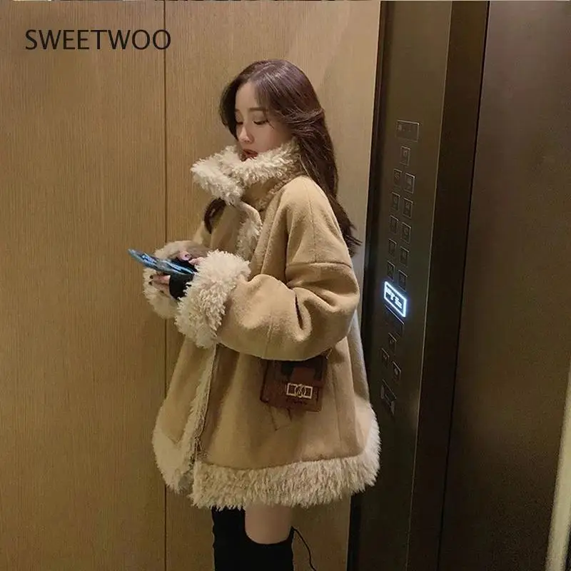 Elegant Faux Fur Coat Women Winter Thick Warm Soft Fleece Jacket Pocket Zipper Outerwear Overcoat Bear Teddy Coat Slim Tide 2022