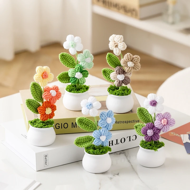 Дейзи Вязаные крючком цветы в горшках Свадебные гости Подарок Украшение комнаты