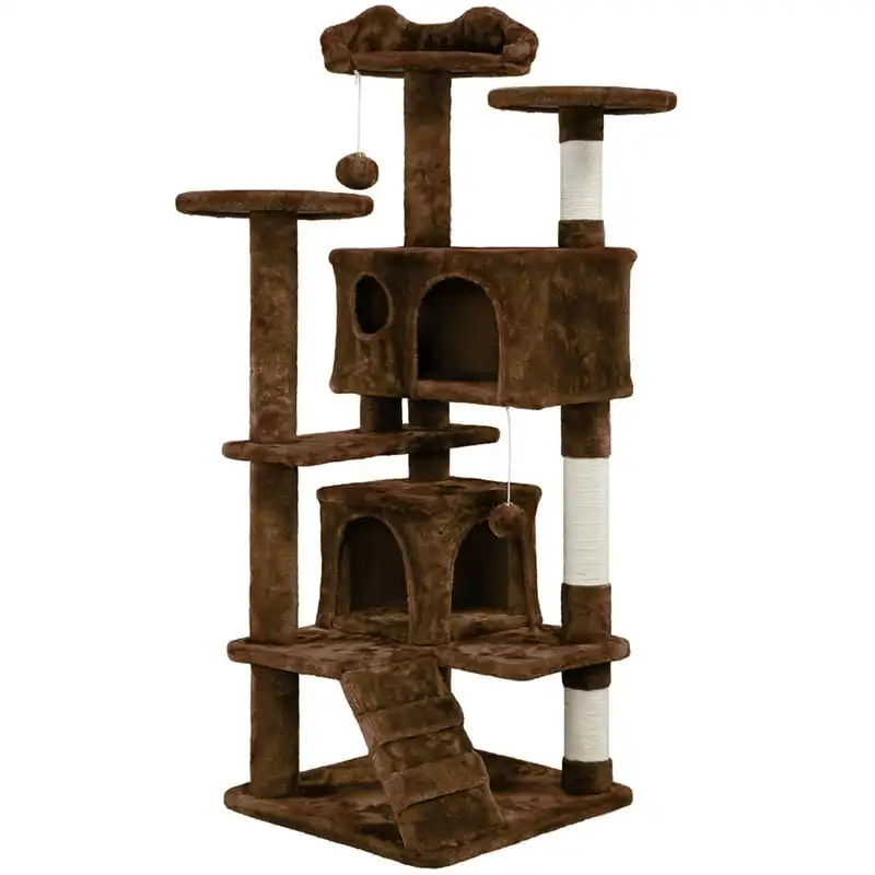 

Cat Tree Tower Multilevel Kitten Tree with 2 Condos & 2 Fur Balls & 3 Scratching Posts for Kittens & Small/Medium Cats, Brown Sc