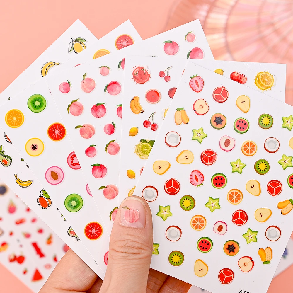 

12 Colors Fresh Nail Art Stickers Decals Decorations 3D Fruit Self Adhesive Nail Art Supplies Lemon Grapes Pineapples Stickers