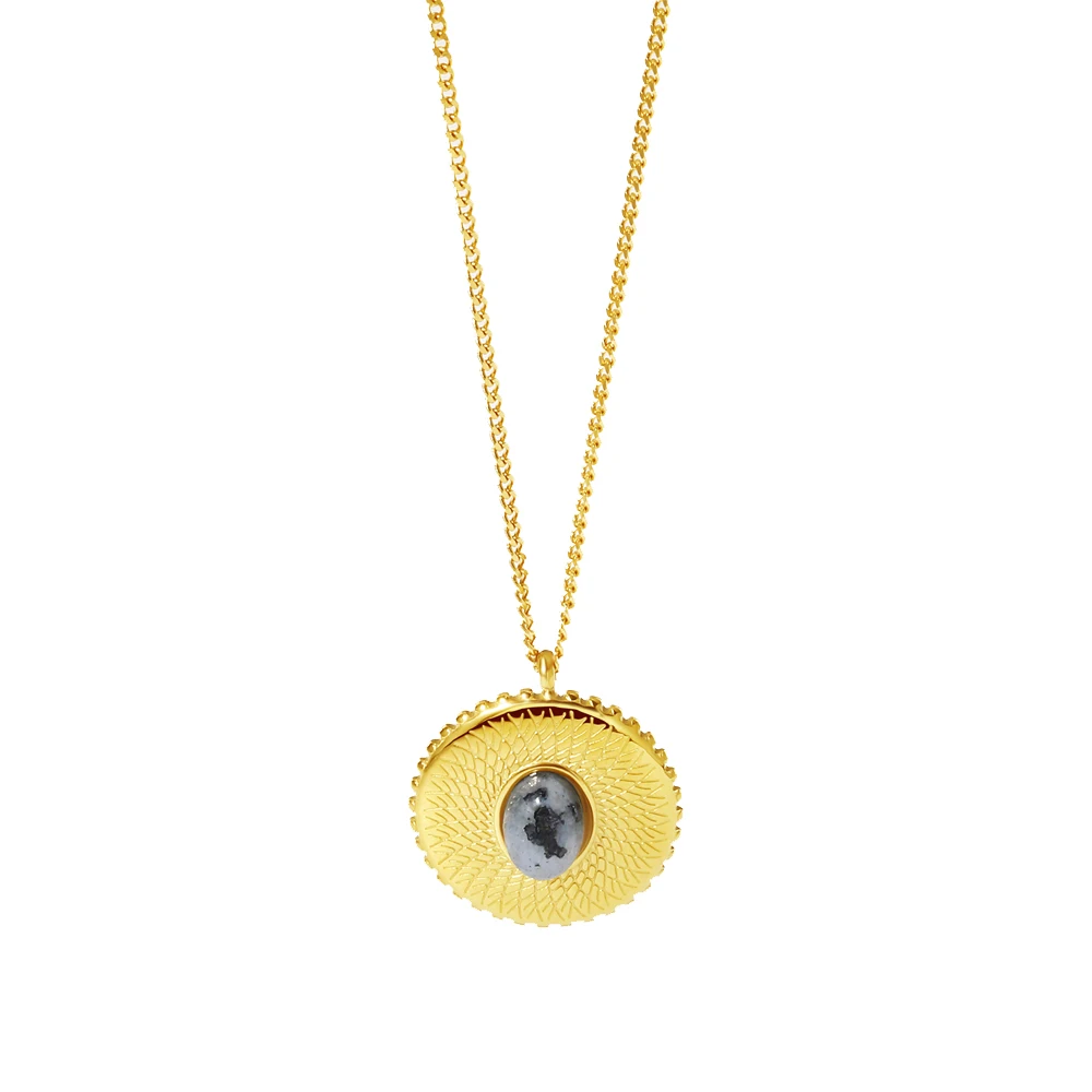 

WILD & FREE Natural Stone Pendant Stainless Steel Necklace Gold Plated Metal Texture Vintage Luxury Jewelry