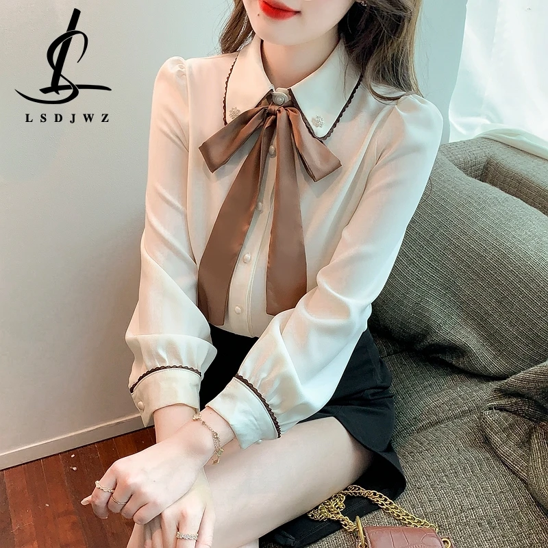 

Женская одежда, корейские стильные женские блузки, рубашки и блузки, Топ с длинным рукавом, модная женская блузка, роскошная шифоновая рубашка 2023