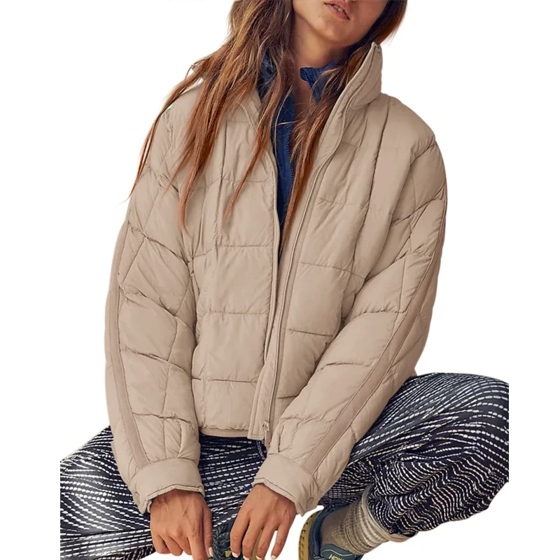 Autumn Winter Parkas Jacket Women's Solid Cardigan Pocket Warm Coat Women's Casual Long Sleeve Zipped Stand Collar Loose Parkas