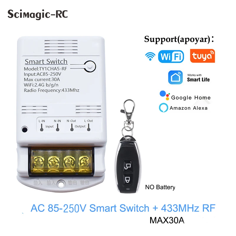 

Высветильник ель света Tuya Smart Life Wi-Fi, 30 А, релейный модуль, 1 канал, AC85-265V 250 В, ввод RF433, приемник, работает с Alexa Google Home