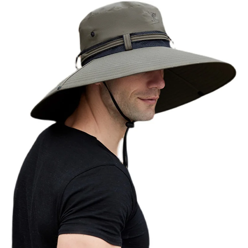 

Summer Men15CM Quick-drying Wide Brim Bucket Hats Unisex Outdoor Sunscreen Panama Big Eaves Fishing Hats Eye Protection Visors