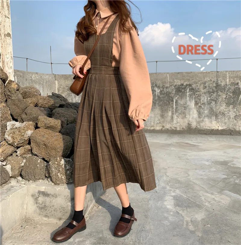 

COIGARSAM Women's Fashion Dresses Puff Sleeve Plaid Dress Dropshipping