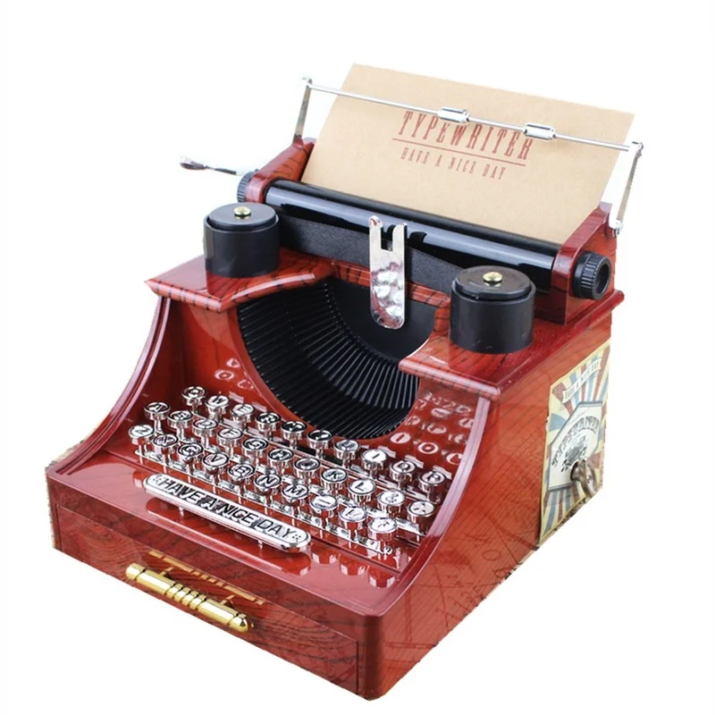 

Creative Retro Music Box Vintage Typewriter Style Mechanical Music Box Jewelry Box with Drawer Birthday Gift Chrismas Present