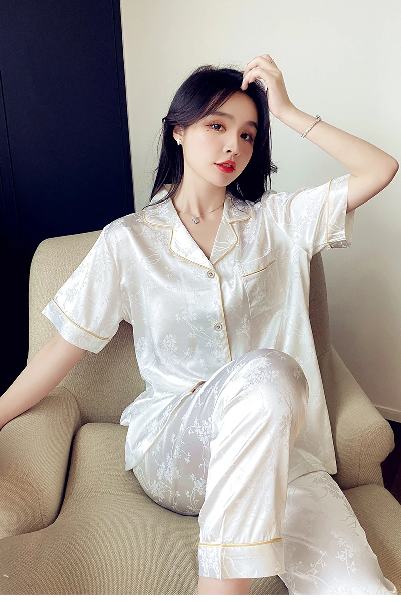 Pajamas paragraphs female xia ShangBing silk big yards thin loose trousers with short sleeves leisure wear pajamas in the summer