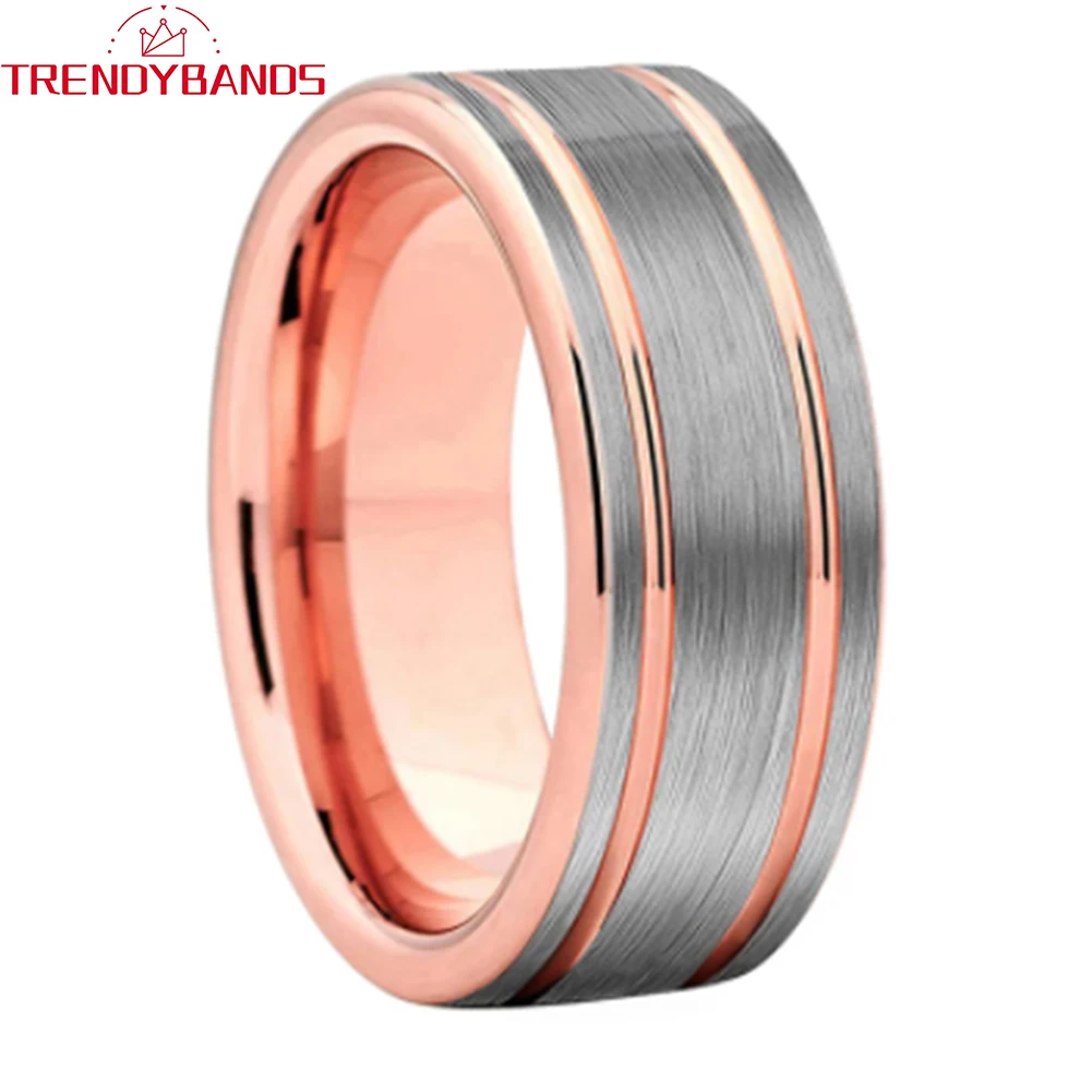 

8mm Women's Men's Engagement Ring Tungsten Carbide Wedding Band Two Grooved Brushed Finish Fashion Jewelry Comfort Fit
