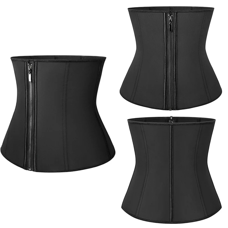 Women Latex Waist Trainer Body Shaper Corsets with Zipper Tummy Control Cincher Top Slimming Belt Black MISS MOLY Shapewear Faja