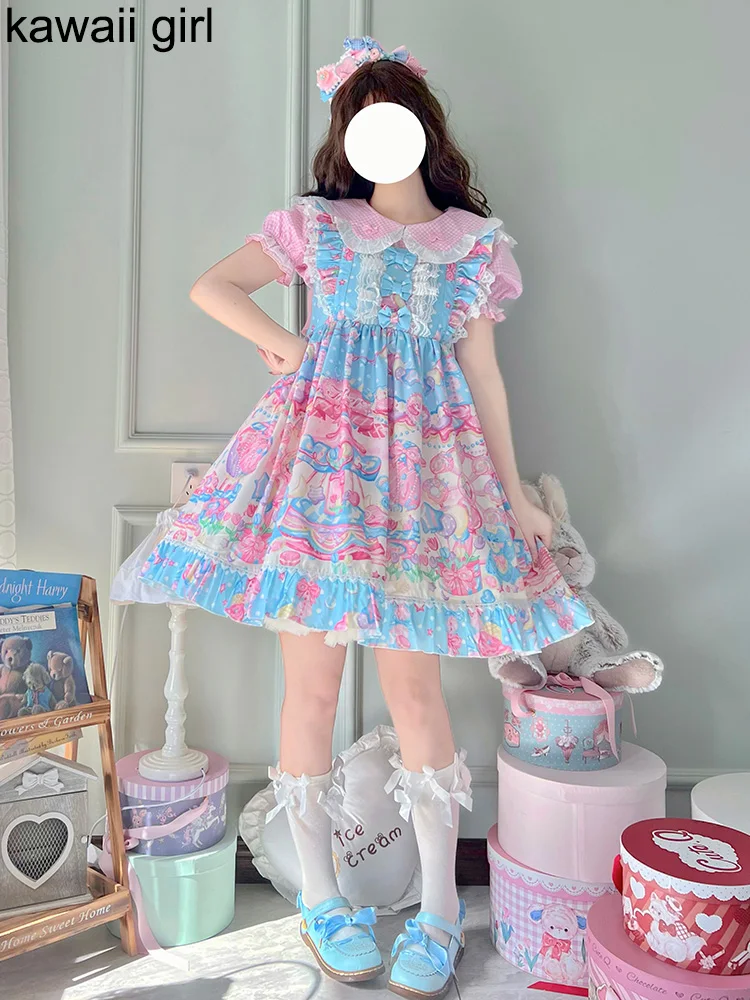 Kawaii Girl S-4XL Lolita JSK Dreamland Sleeveless Party Dress Lace Bow Ruffles Cute Mini Lolita Dresses 40-80 Kg Women'S Dress