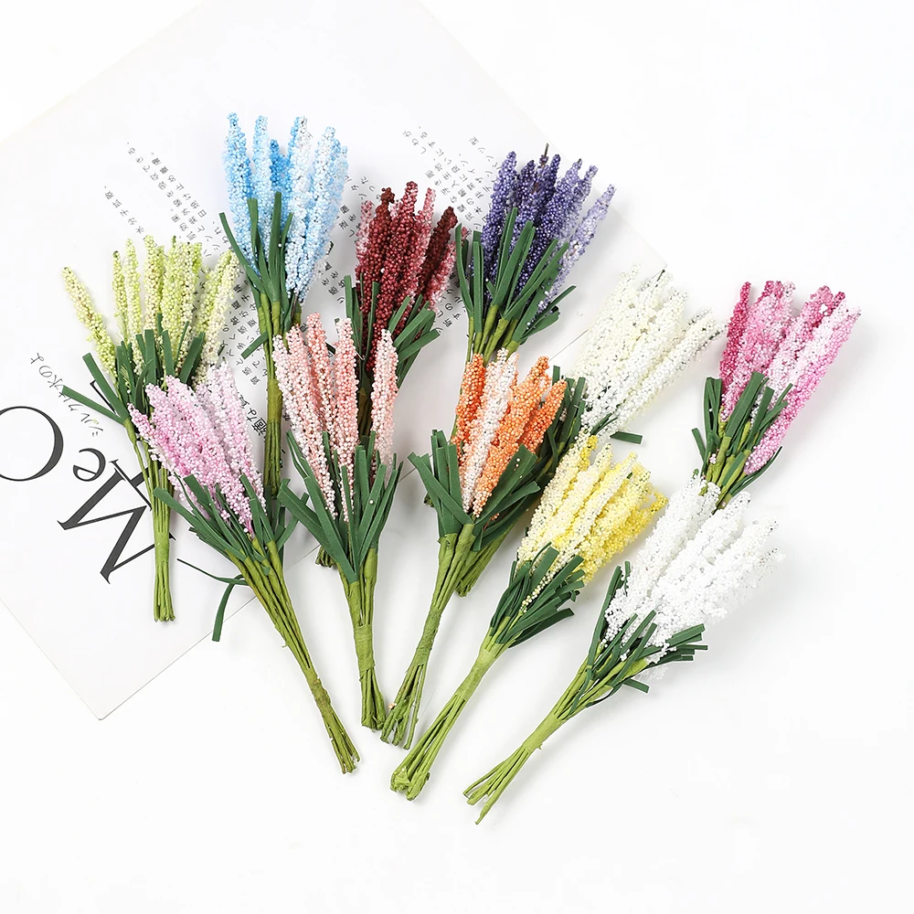 

Foam Lavender Artificial Flower Bouquet Fake Plant For Vases DIY Garland Wedding Home Living Room New Year Decorations 2022
