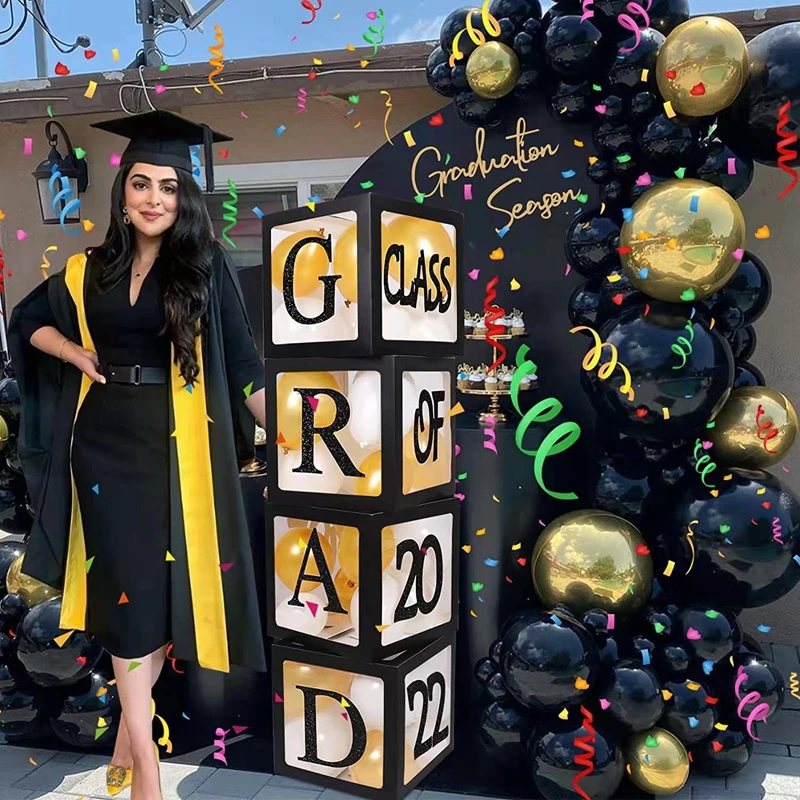 Graduation Party 2022 Decorations 4 Pack Black Balloon Box GRAD Proud of You Class Of 2022 High School College Graduation Party