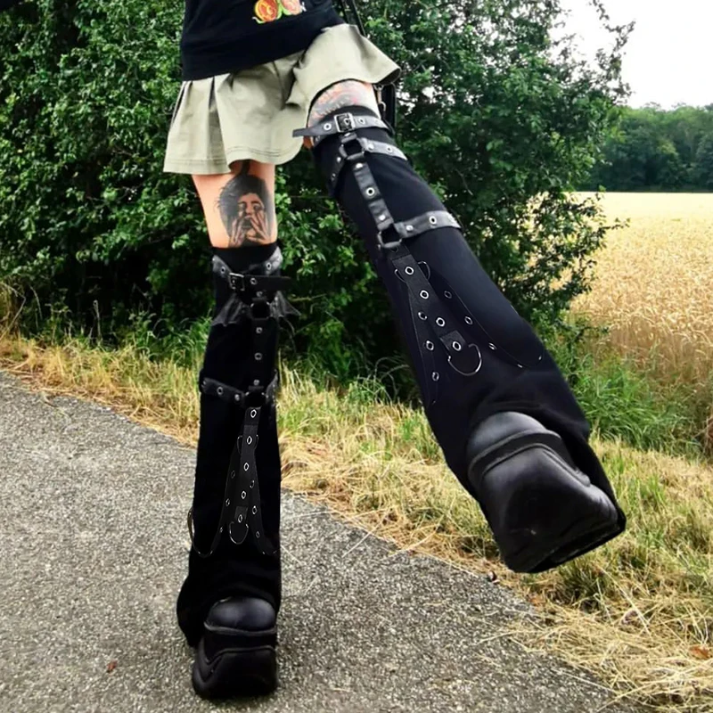 

Полные чулки Академия гетры для ног женские сапоги до колена бандажные носки в стиле панк 2000s Длинные рукава Готический Y2k Dourbesty