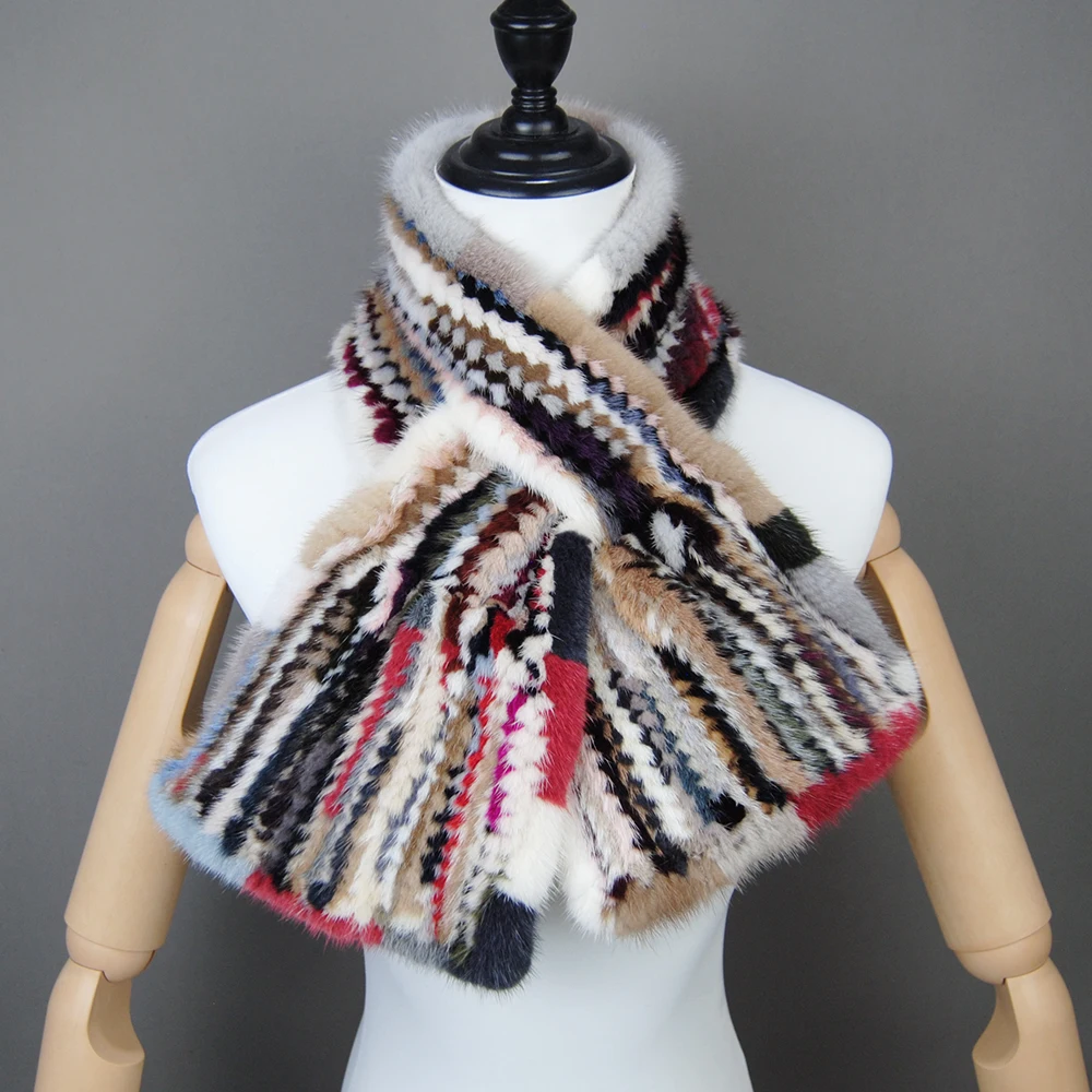 Модный женский зимний шарф из натурального норкового меха теплый мягкий шаль