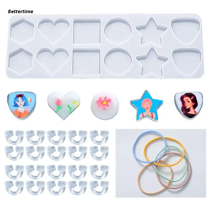 

B36D Creative Rubber Bands Silicone Mold Clear Fixed Ring Kit for Making Bracelet Wristband Star Heart Resin Mold Craft Tool