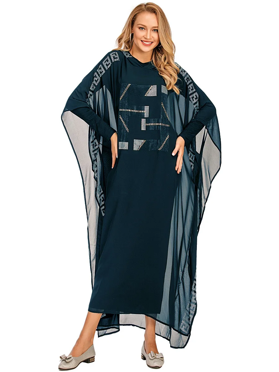 Мусульманское платье, мусульманское Модное шифоновое платье с рукавами «летучая мышь», платье с капюшоном, Средний Восток, ИД дуаби, абайя, ...