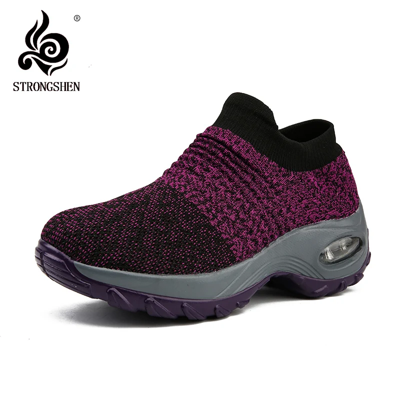 STRONGSHEN Women Sneakers Fashion Breathable Mesh Casual Shoes Platform Sneakers Socks-like Platform Slip-On Sneakers Walking