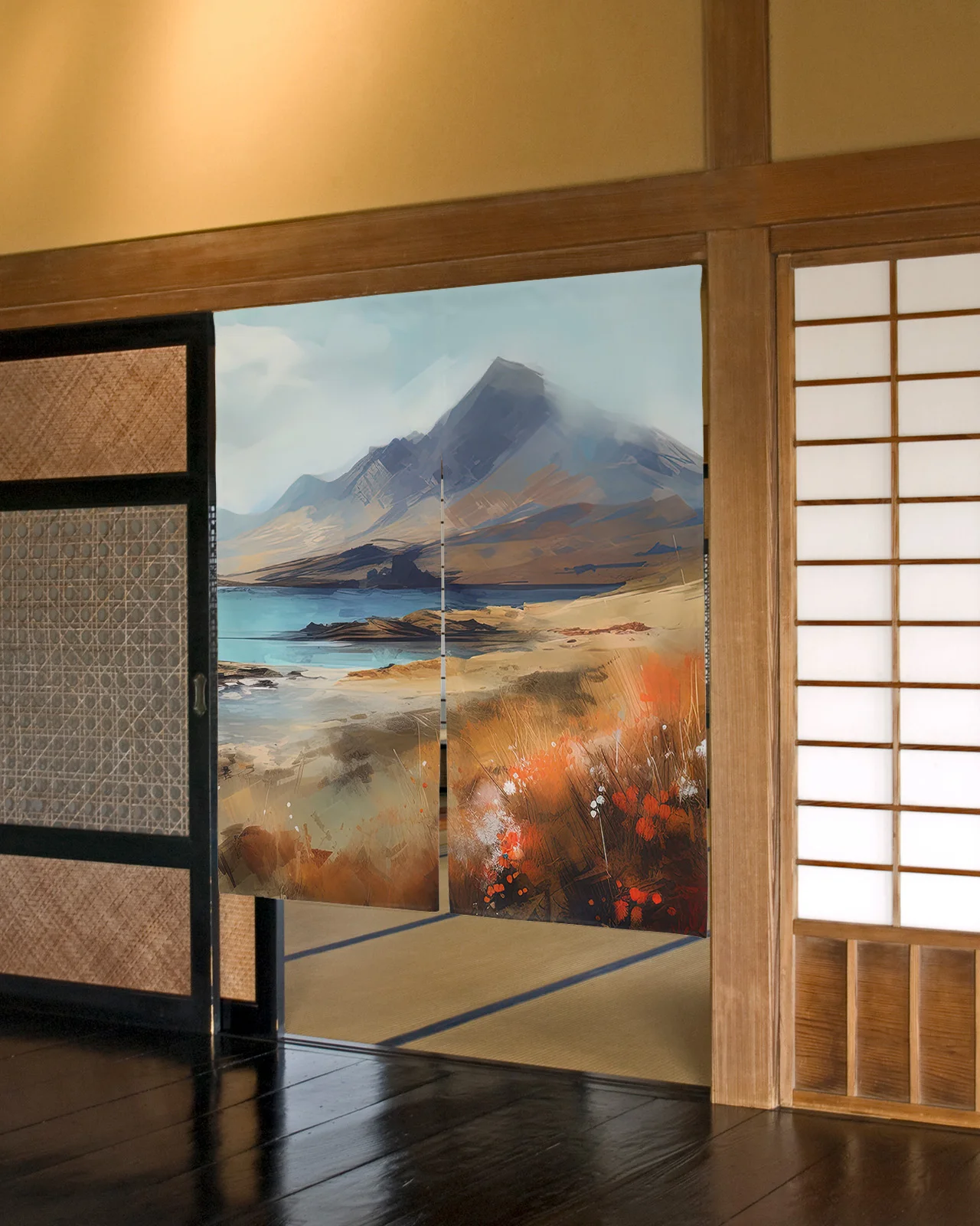 Горы облака камни картина маслом японская дверная занавеска кухонные