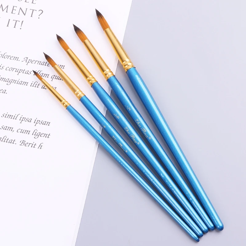 

CPDD 5xWatercolor Gouache Paint Brushes Round Pointed Tip Nylon Hair Set Art Supplies