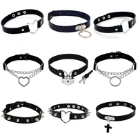 new gothic punk leather choker necklace for women teens girls rivet heart cross collar necklace rock fashion jewelry gifts