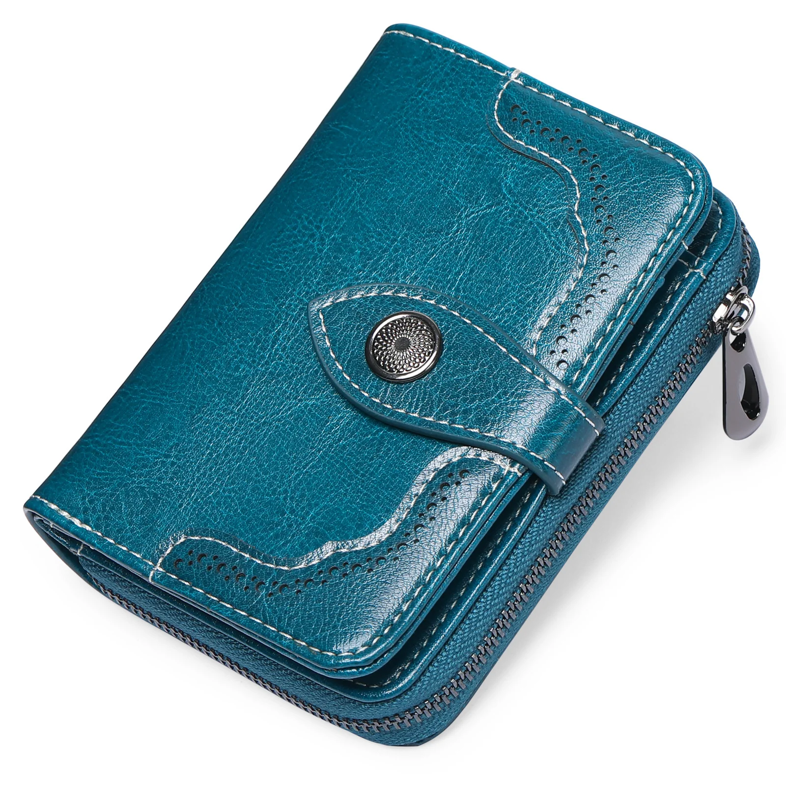 

Leather women's short wallet two fold women's zipper Leather Wallet