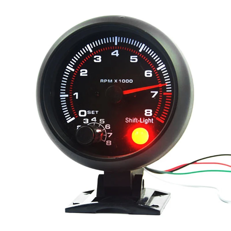 Universal 3.75 Inch 12V White LED Backlit Tachometer Gauge With Red Shift Light For Auto Gasoline Car 8000 RPM Accessories |