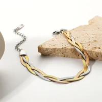 yw gairu european and american titanium steel plated 18k three color snake chain intertwine bracelet womens friendship jewelry