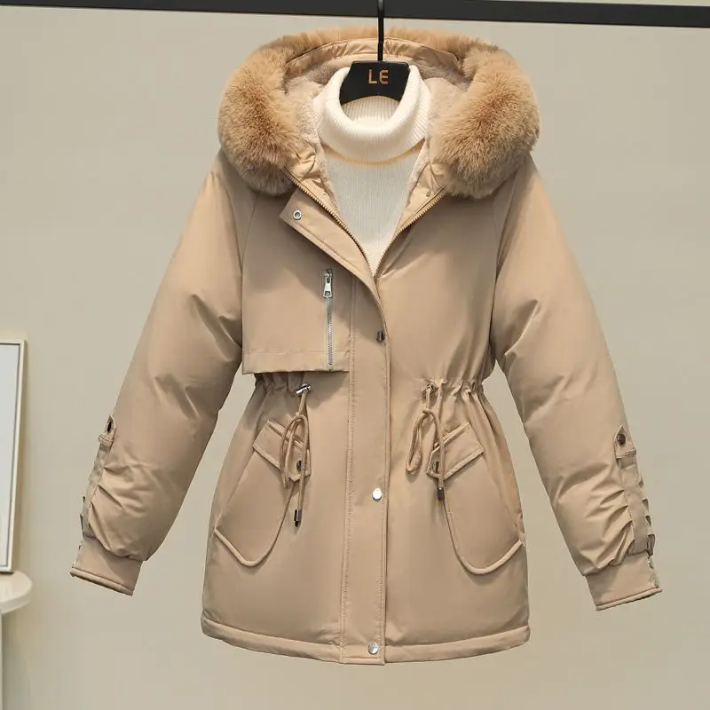 Autumn Winter Down Cotton Jacket Women's Long Korean Version Fur Collar Parker & Cashmere Slimming Cotton-padded Jackets Coat