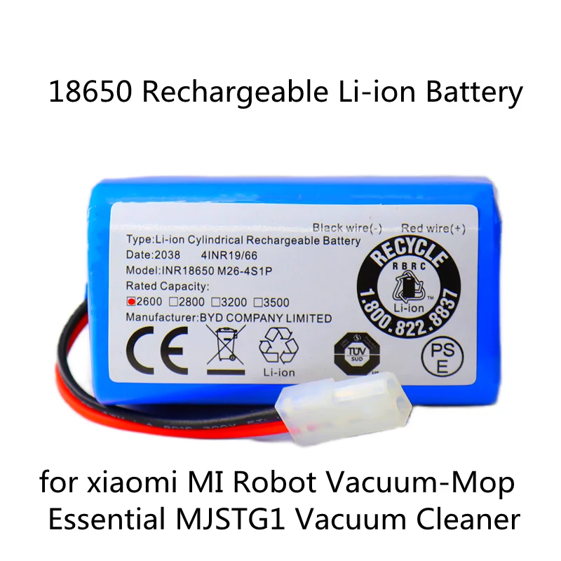 

Robot Vacuum Li-ion Replacement battery for Xiaomi G1 Mi Robot Vacuum-Mop Essential MJSTG1 14.4V 2600mAh 18650 Battery Pack New