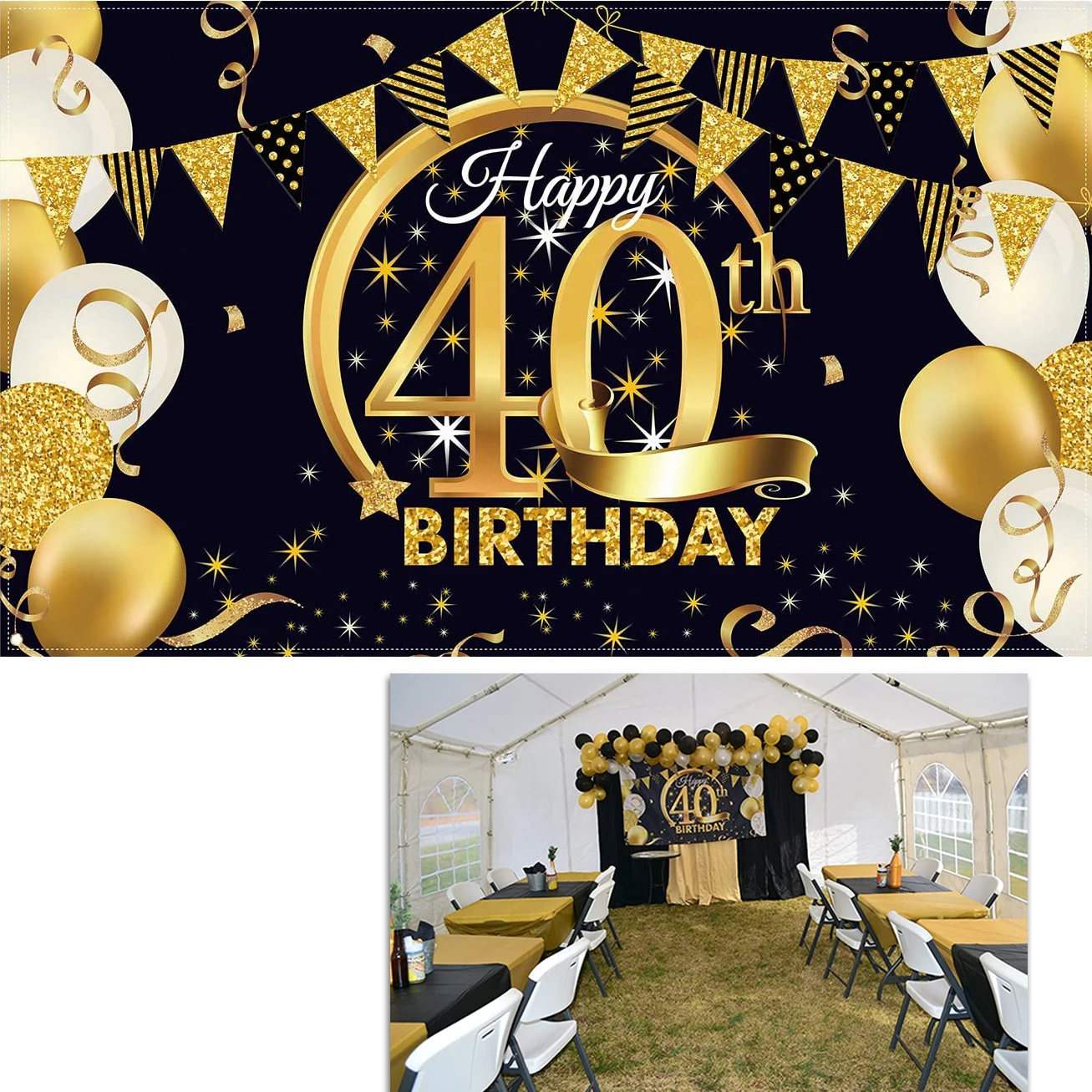 

Vinyl Birthday Party Backdrop 18th 21th 30th 40th 50th 60th 70th 80th 90th Black Gold Banner Photo Booth Photography Background