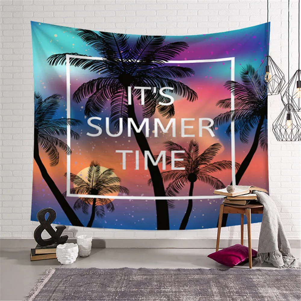 

Tropical Palm Tree Leaves Tapestry Wall Hanging Seaside Sunset Landscape Tapestries Yoga Beach Towel Bohemian Decor for Home