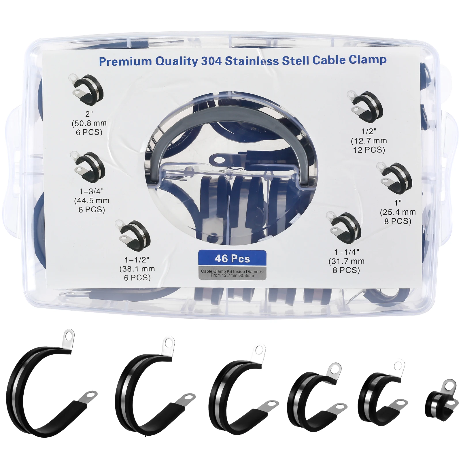 

46 шт., зажимы для кабелей из нержавеющей стали 304 с резиновым покрытием