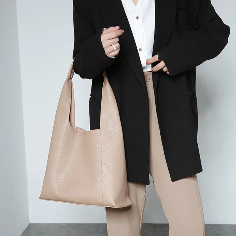 Casual Tote Bags Women Synthetic Leather Large Capacity Commuter Shopping Bag Sewing Shoulder Leisure Bag L137