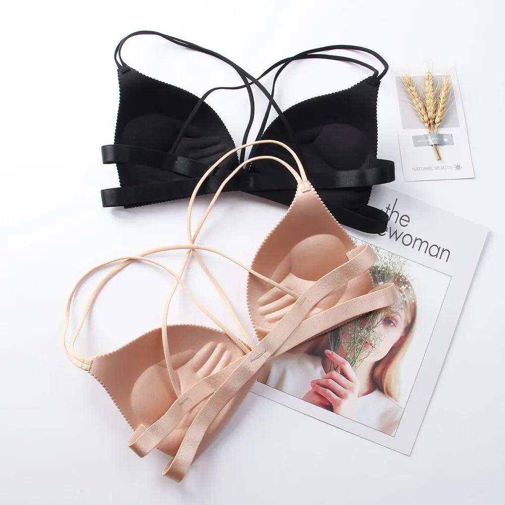 

One Piece Front Buckle Sexy Double Layer Cross Fashion Beauty Back Bra No Steel Rings Gather Comfortable Ladies Underwear