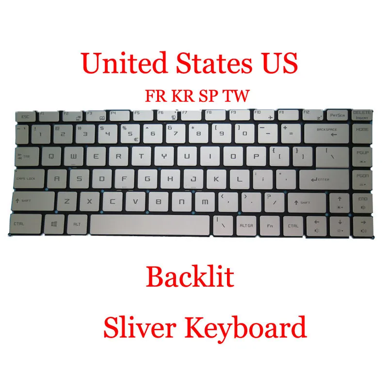 Клавиатура с подсветкой US FR KR SP для MSI WP65 9TH WS65 8SK 8TK 9TJ 9TK 9TL 9TM Creator 15M A9SD A9SE A10SE A10SD A10SET