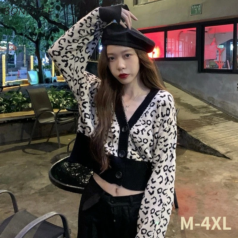

Cardigan Women Leopard Chic Cool Harajuku Design Cropped Spring Cozy All-match Streetwear Leisure Female Korean Style Retro Ins