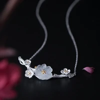 925 sterling silver handmade flower necklace for women retro chinese style white crystal plum pendant necklace jewelry chains 25