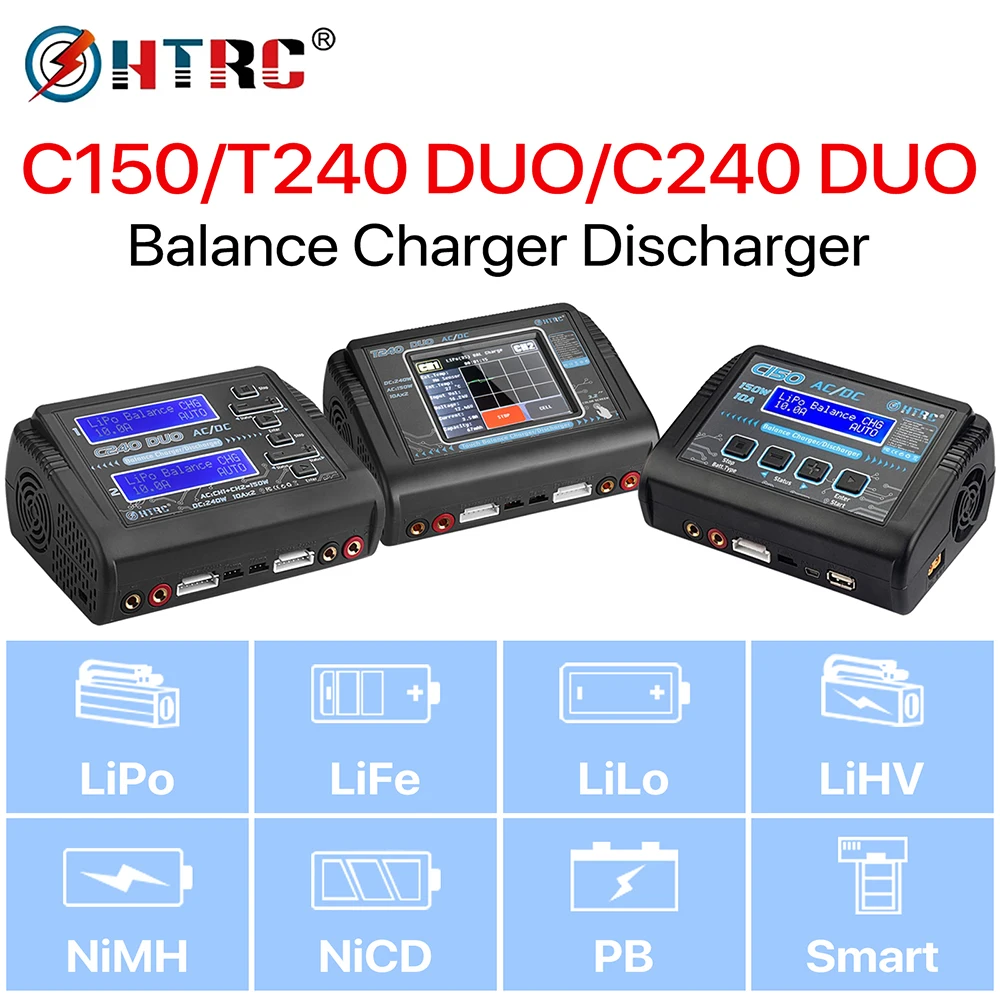 Зарядное устройство HTRC T240 C240 DUO C150 Lipo, двойное зарядное устройство переменного/постоянного тока, зарядное устройство Dis, зарядное устройство 1-15s с сенсорным экраном для модели автомобиля, игрушки Зарядное устройство HTRC T240 C240 DUO C150 Lipo, двойное зарядное устройство переменного/постоянного тока, зарядное устройство Dis, зарядное устройство 1-15s с сенсорным экраном для модели автомобиля, игрушки