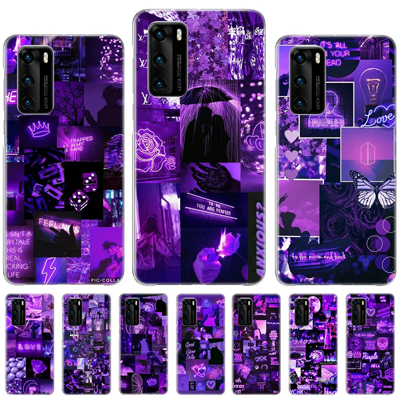 

Purple Girly Love Aesthetic Case For Huawei P50 P40 P30 P20 P10 lite Printing Pattern Cover For Huawei Mate 20 10 Pro Anti-fall