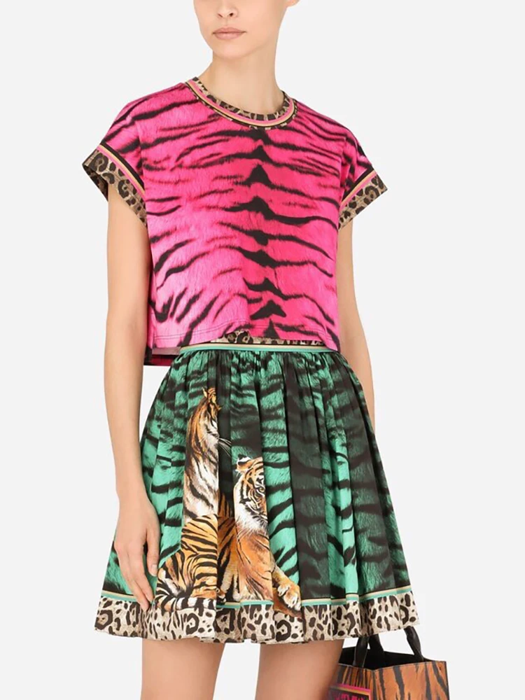 

Seifrmann High Quality Summer Women Fashion Designer Skirts Set Short Sleeve Loose Tops + High Waist Cotton Skirts 2 Pieces Suit
