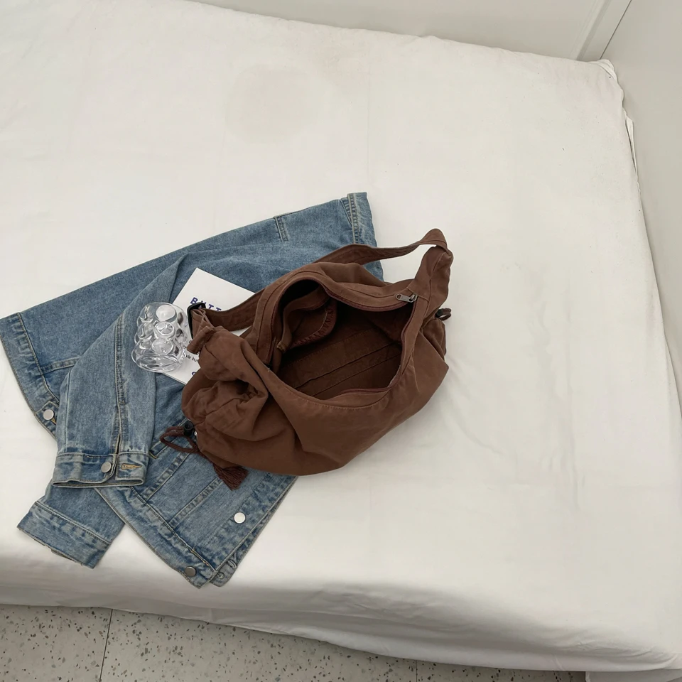 Повседневные холщовые школьные сумки через плечо для женщин вместительная