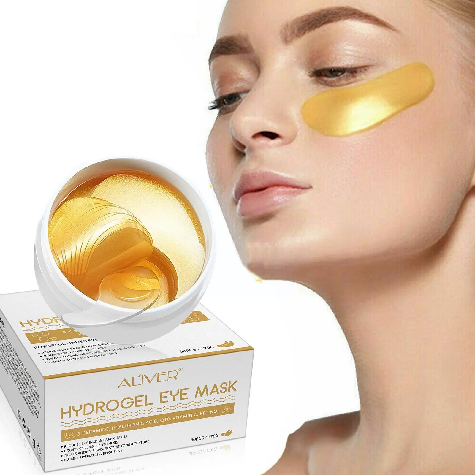 24K Gold Collagen Eye Mask Eye Patch Seaweed Eye Mask Anti Anti-Wrinkle Moisturizing Aging Skin Dark Care 60pcs Remove Circ R6I2