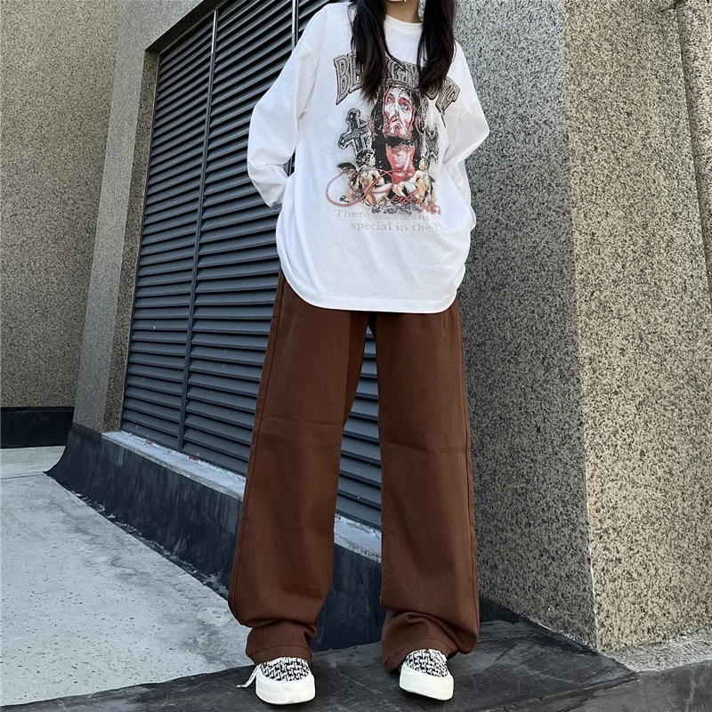 Streetwear Men 2022 New Pattern Recreational Coffee Pants Straight Cylinder Comfortable Loose Jeans Autumn and Winter Female