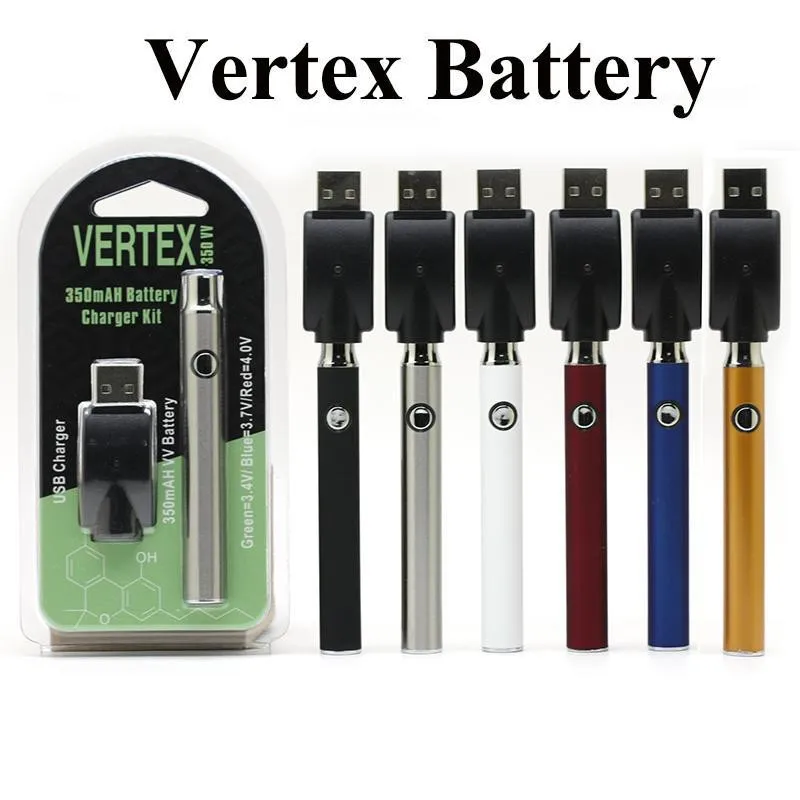 

10Pcs Vertex Preheat Battery 350mAh 510 Thread Rechargeble VV Baterai for CBD Cartridges Ccell Pod Vs CE4 CE5 E-cig Vape Pen Kit