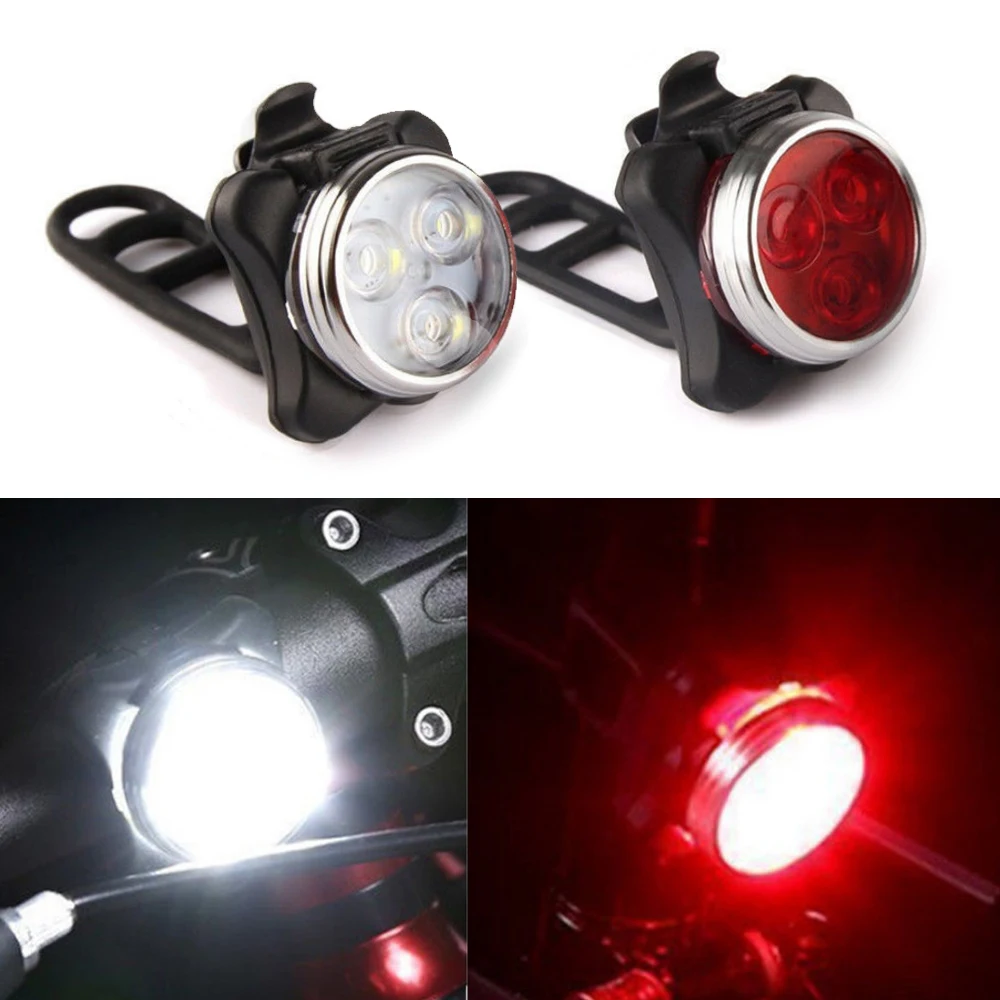 

USB Rechargeable Bike Light Set Super Bright Front Headlight Rear LED Bicycle Lamp Bulb 650mah 4 Light Mode Options